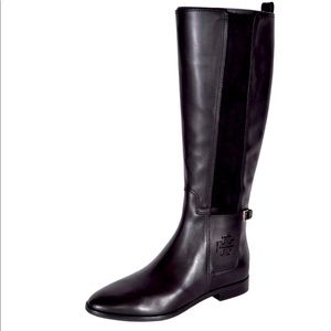 Tory Burch Black Leather Wyatt Stretch Riding Boot